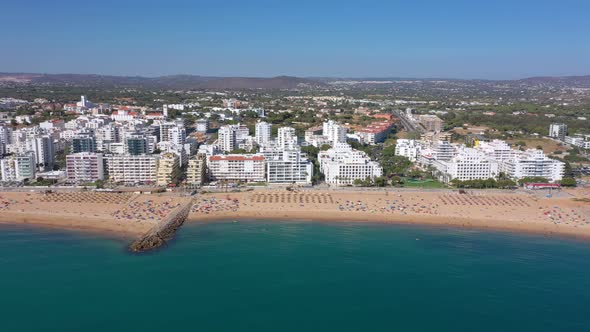 Drone Footage Shooting the Tourist Town of Quareira on the Shores of the Atlantic Ocean Beaches with