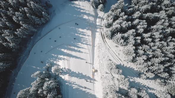 Top Down Snow Mountain Slope Aerial