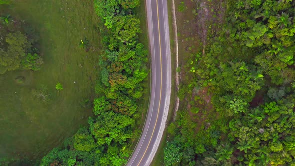 Bird's Eye View On The Scenic Road Of Carretera Samana In Las Terrenas, Dominican Republic - aerial