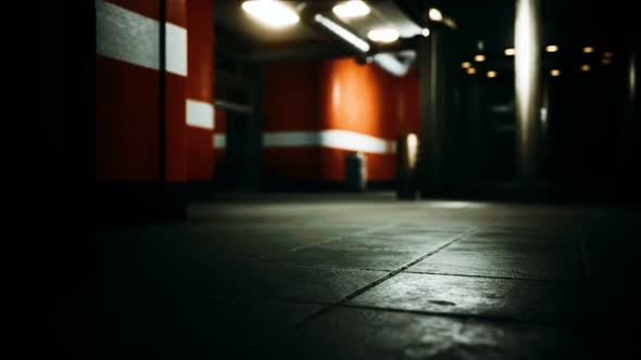 Empty Dark Hospital Laboratory Corridor