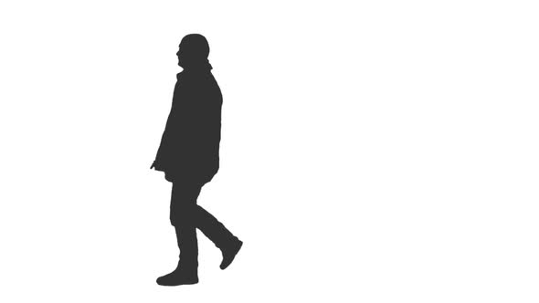 Pedestrian Man Walks in Silhouette, Alpha Channel