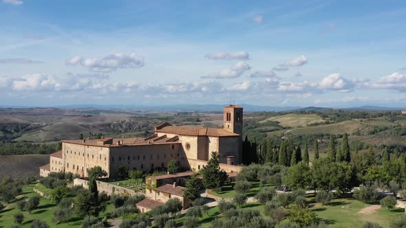 Aerial View of Saint Anna Monastery Camprena Toscana Italy