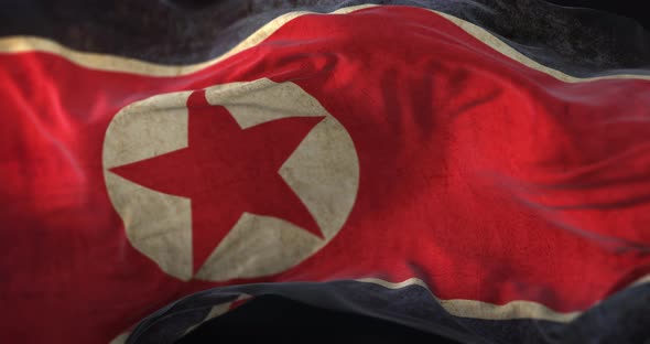 Old North Korea Flag Waving at Wind