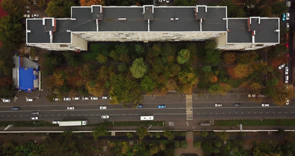 Top Down Drone Point of View - Steet City Road Intersection in Autumn Time