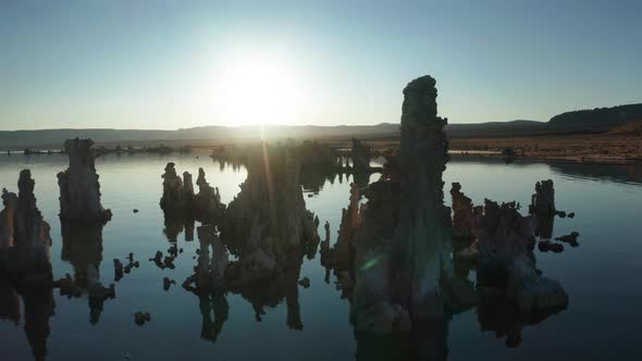 Gorgeous Aerial Nature Footage, . Scenic Landscape View of Rocks in Blue Lake