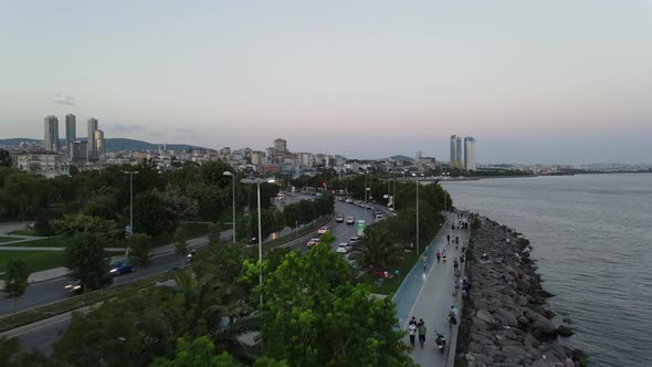 Aerial Drone Shot Sunset Coast