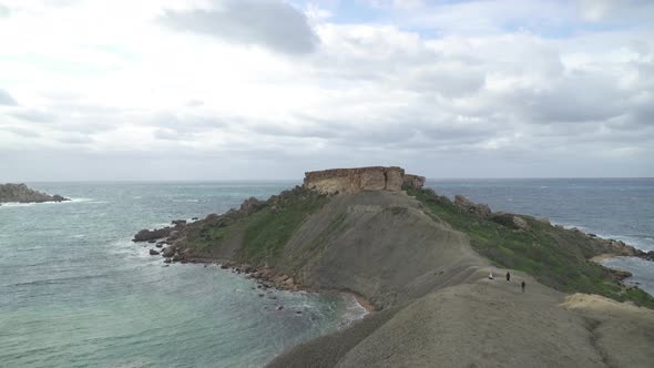 Storm is Coming from Mediterranean Sea Over Il-Qarraba Rock in Malta