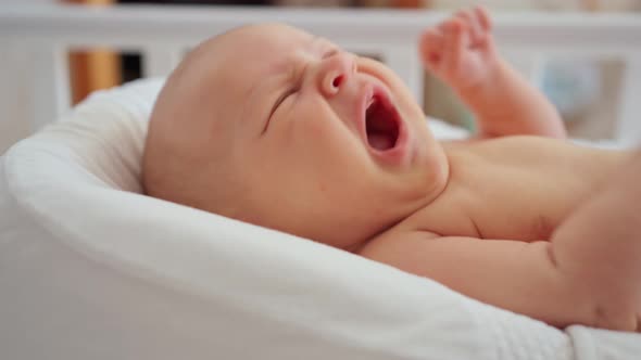 Cute Newborn Baby Closeup Yawns