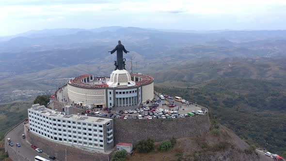 Aerial: Cristo Rey, spiritual, Guanajuato Mexico, drone view