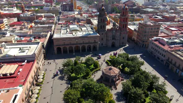 Plaza de Armas, Central Park, San Luis Potosi, Mexico, Drone Shot 4K