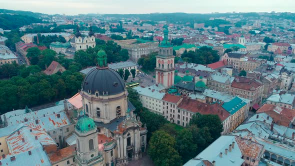 Aerial View Over The Church In Lviv City