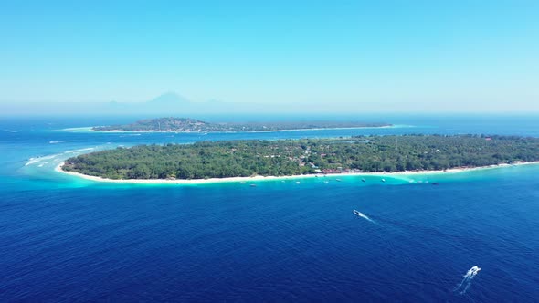 Aerial view travel of beautiful bay beach time by blue green lagoon and white sandy background of a 