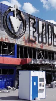 Vertical Video of a Destroyed Shopping Mall During the War in Bucha Ukraine