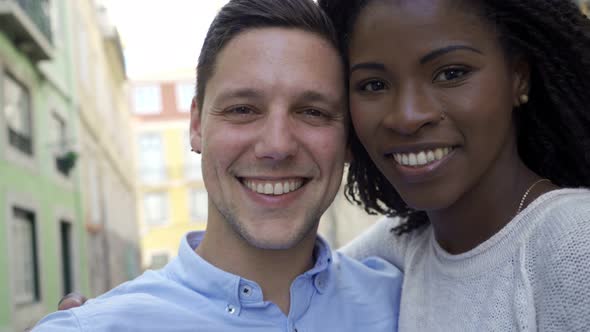 Closeup of Cheerful Young Multiethnic Couple