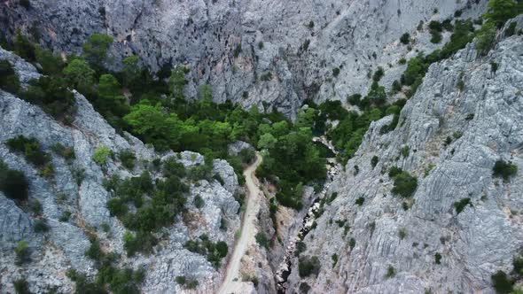 Narrow Mountain Road for Tourists on the Edge on Gorge Filmed From Above By Drone