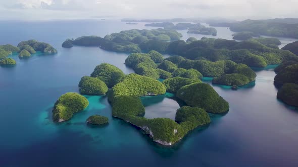 Aerial Footage of a Limestone Islands in Rock Islands Palau