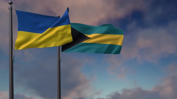 Bahamas Flag Waving Along With The National Flag Of The Ukraine - 4K