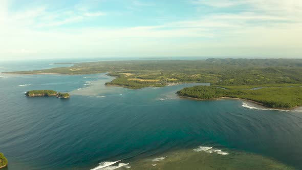 Siargao Island and Ocean, Aerial View