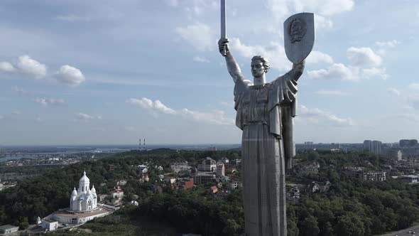 Aerial View of the Motherland Monument. Slow Motion