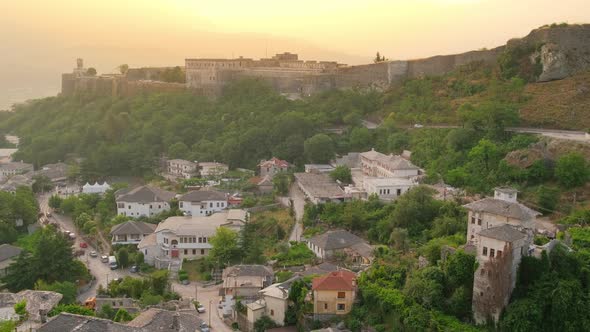 Gjirokastra Cityscape at Sunrise in Southern Albania