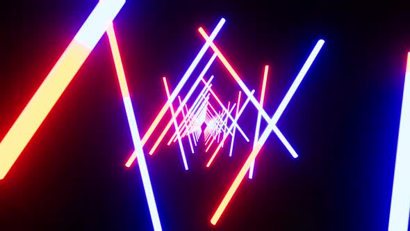 Futuristic Corridor, Fluorescent Ultraviolet Light, Colorful Laser Neon Line