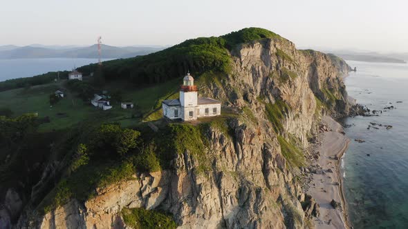 Lighthouse Baluzek on the Coast of the Sea of Japan