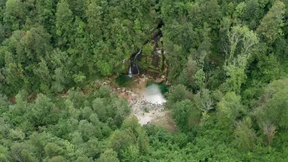 Drone Flight Over Forest Pool