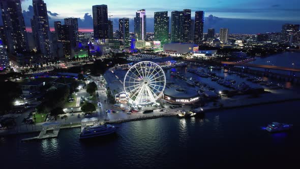 Sunset at downtown Miami Florida United States. Tourism landmark city.