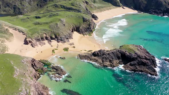 Aerial View of the Murder Hole Beach Officially Called Boyeeghether Bay in County Donegal Ireland