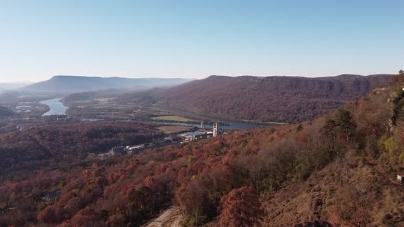 Chattanooga TN from Signal Mountain. Aerial view flying towards the city of Cape Town with Table Mou