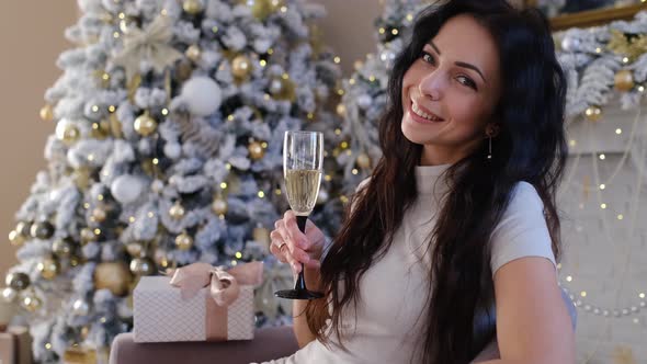 Positive Woman Indoors with Christmas Decoration
