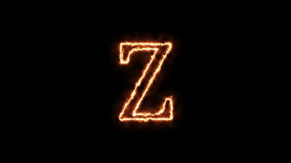 Letter Z fire. Animation on a black background the letter 4K video is burning in a flame.