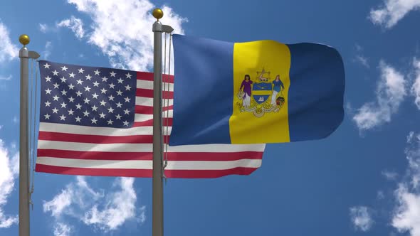 Usa Flag Vs Philadelphia City Flag Pennsylvania  On Flagpole