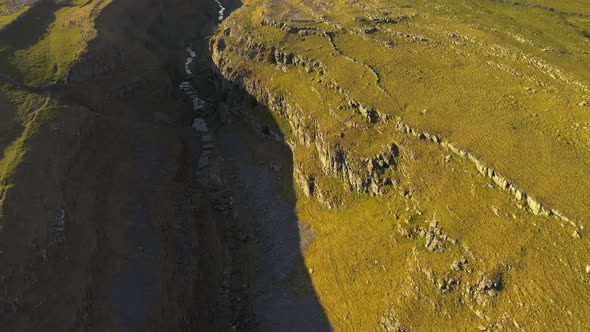 gordale scar near malham at yorkshire dales national park aerial drone shot