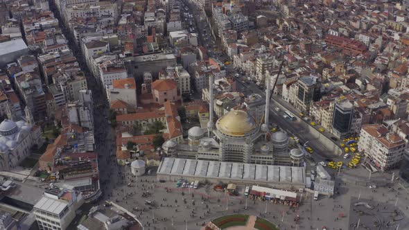 Istanbul Taksim Square And Mosque Construction Aerial View 