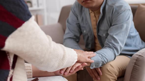 Unrecognizable Person Stroking Hand of Guy