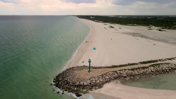 View of beach and lighthouse in yucatan Mexico