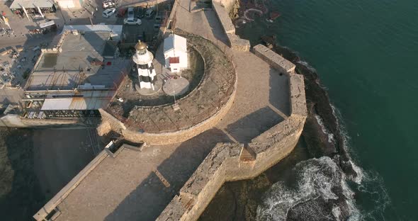 Aerial view of Acre Old city facing the Mediterranean sea, in Israel.