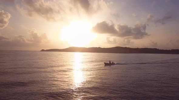 4k 24fps Fps Sunrise In The Caribbean Beach In The Mornig With Drone With Boat With Fisherman