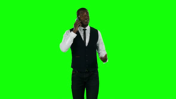 Young Businessman Cell Phone. Green Screen