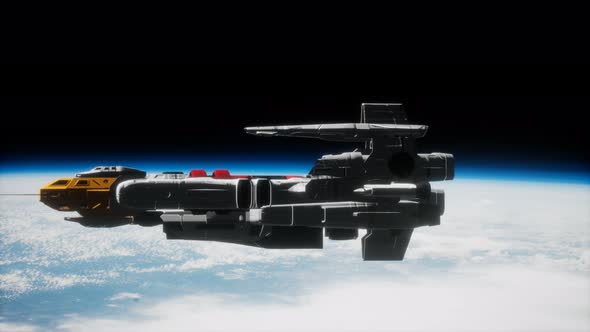 Futuristic Spaceship Near the Earth. Elements of This Image Furnished By NASA alt