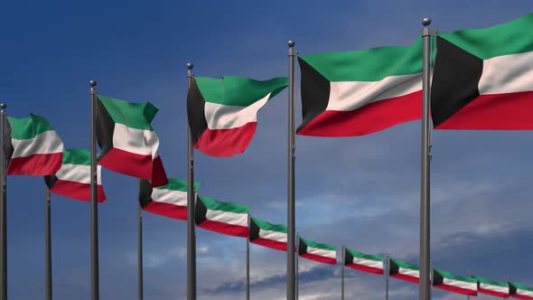 The Kuwait Flags Waving In The Wind  2K