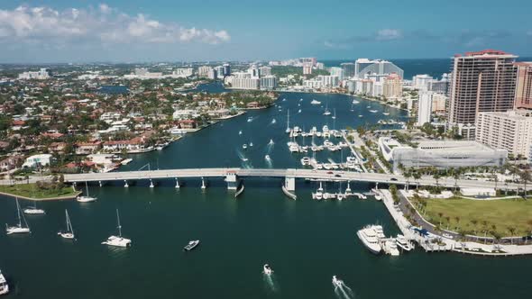 Vehicles Driving Through East Las Olas Boulevard In Fort Lauderdale, Florida, United States. - aeria