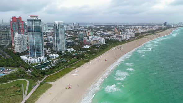 Drone video of Miami Beach and skyline during sunrise