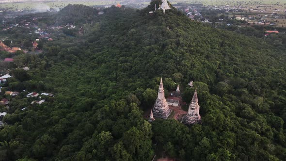 Aerial view of Oudong mountain, a holy site, Cambodia.