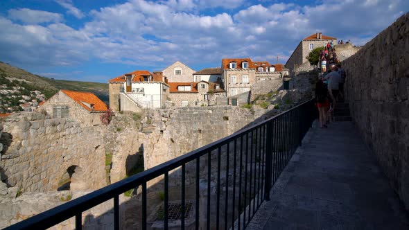 People Walk on Wall of Dubrovnik Old Town Croatia
