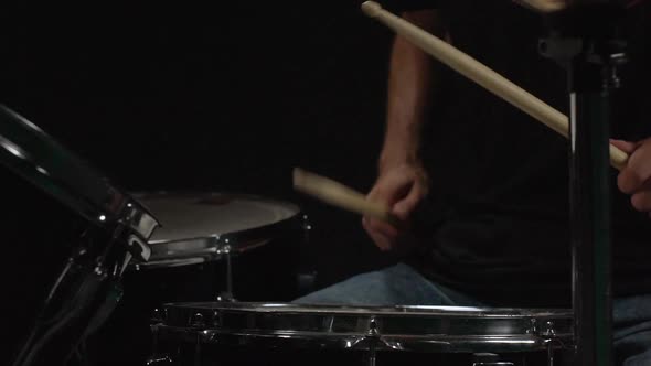Rock Concert Drummer Playing on Drum Kit Slow Motion