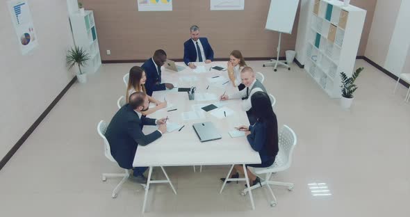 Friendly Team of Business Company Happy Colleagues Discuss Plans