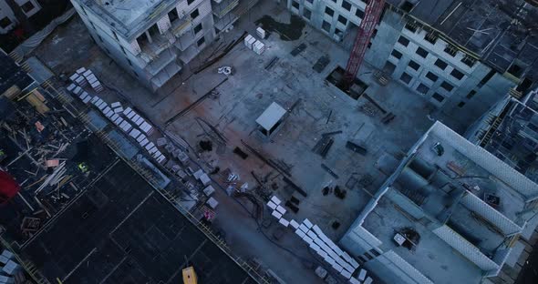 Aerial vertical view of blocks of flats under construction.