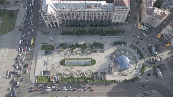 Kyiv. Ukraine: Independence Square, Maidan. Aerial View, Flat, Gray